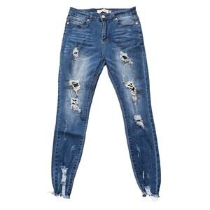 Celebrity Ace High Waist Distressed Skinny Denim Blue Jeans